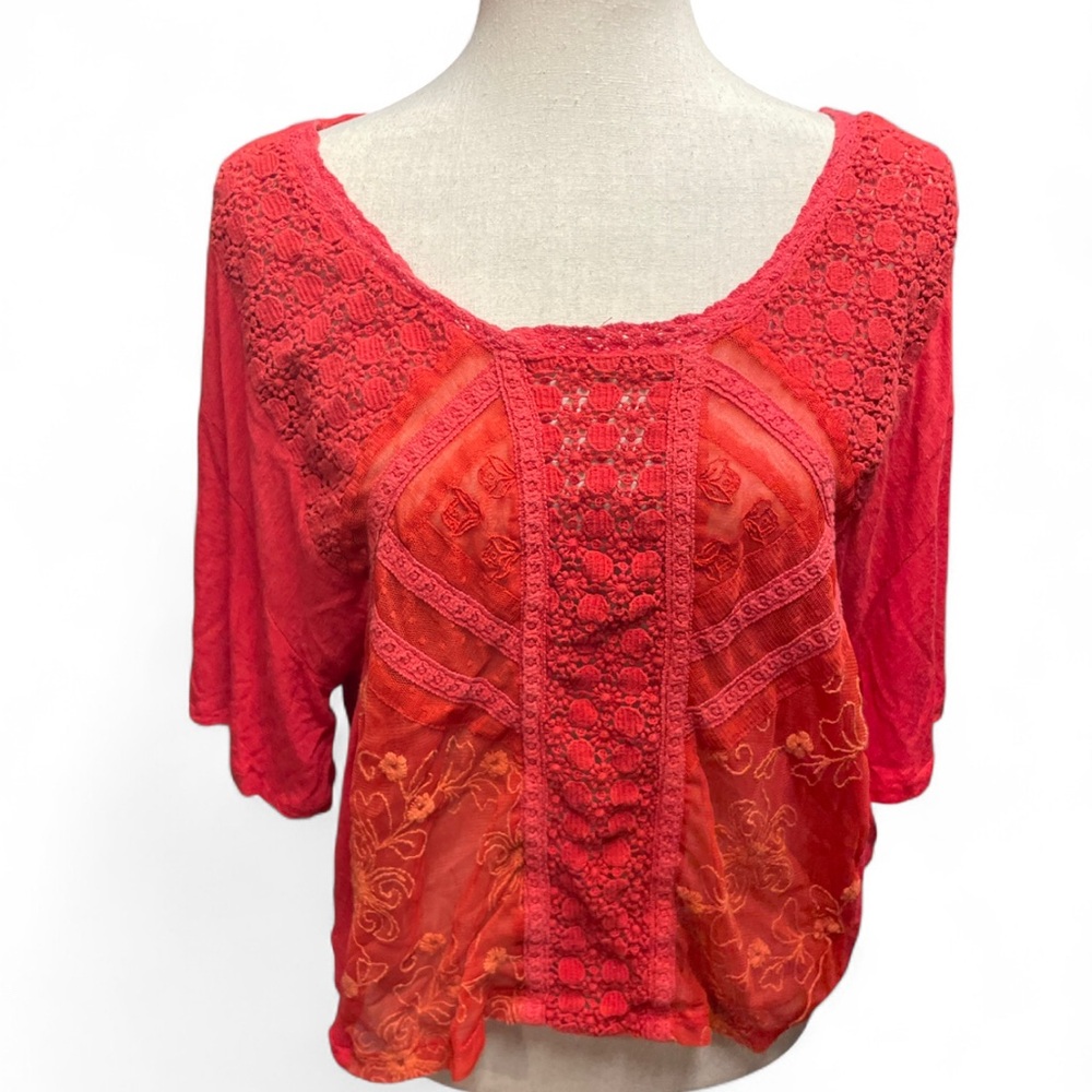 Kimchi Blue‎ Y2K Whimsigoth Red Fairy Lace Crochet  Boxy Flowy Top Size Large